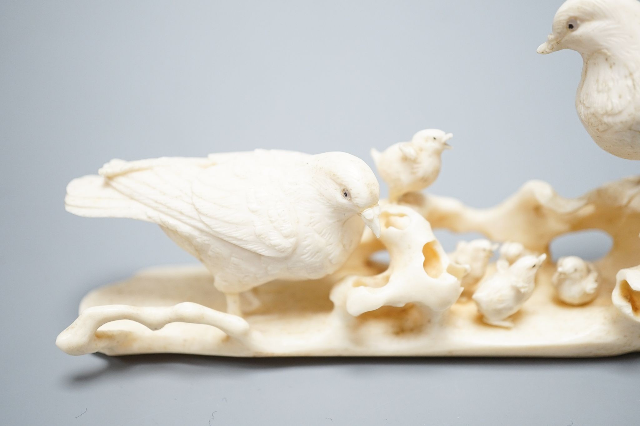 A Japanese ivory birds carving, Meiji period, 15cm